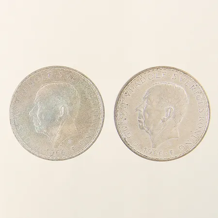 Silvermynt 5kr år 1966 Gustav VI Adolf Sveriges Konung Till Minnet av Tvåkammarriksdagens Tillkomst 1866, ett plastetui medföljer, silver 400/1000 Vikt: 35,9 g