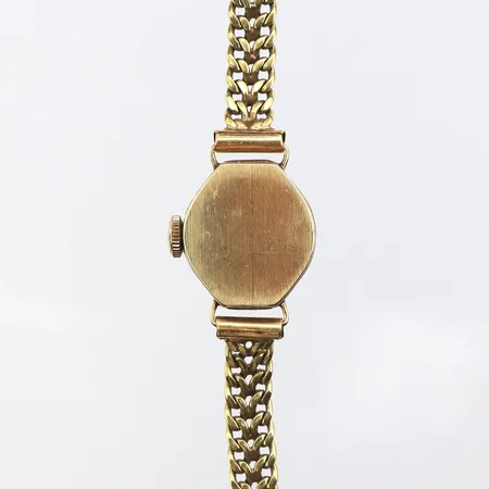 Damur Vineta 14K, 15mm, manuell, Klockarmband fiskben i 18K, längd inklusive uret: 16,5cm, bredd: 6mm, bruttovikt: 15,9g.