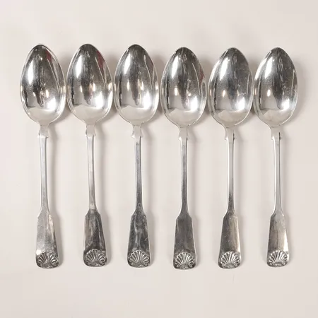 Sex skedar modell Snäck längd 22cm, Danmark, silver 830/1000 Vikt: 361,5 g