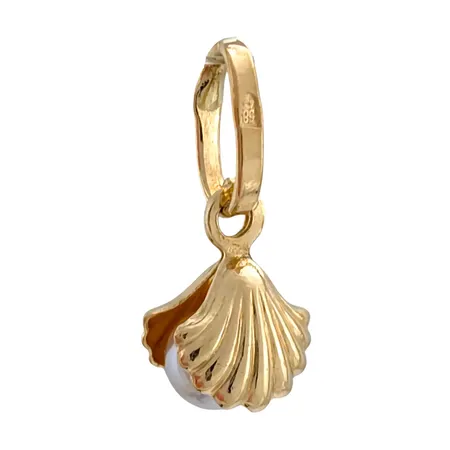 Hänge Mussla, 14K guld, syntetisk pärla med slitage, längd inkl. ögla 15 mm Vikt: 0,5 g