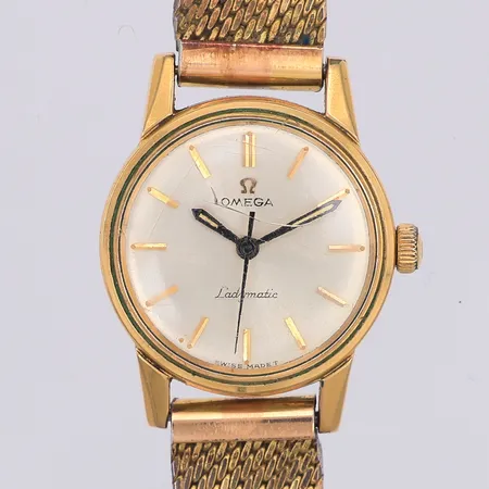 Damur Omega Ladymatic automatisk Ø22mm, guld på stål, repigt glas, armband stål, slitet
