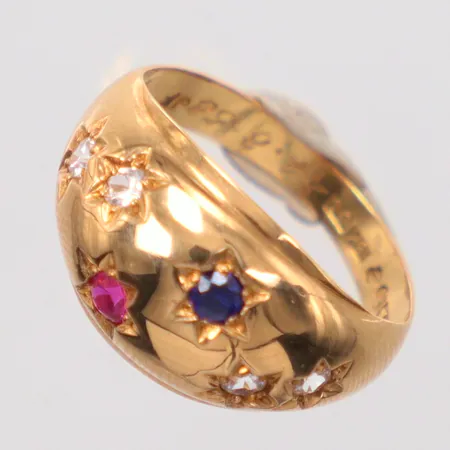 Ring färgade stenar stl:17¼ 18k Vikt: 2,9 g