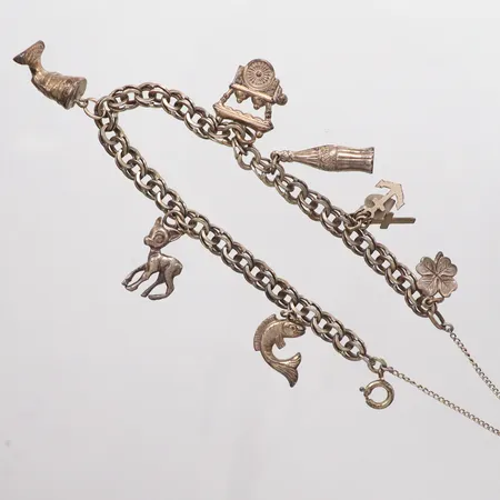 Armband silver 800/1000 längd ca 19cm säkerhetskedja 7 berlocker Vikt: 19,6 g