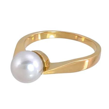 Ring, 18K guld, odlad Pärla Ø 7 mm, blåvitrosa ton, Hedbergs Guld (HSG), svensk kontrollstämpel, stl:17½ mm, skenans bredd 2 - 2,5 mm Vikt: 3,6 g