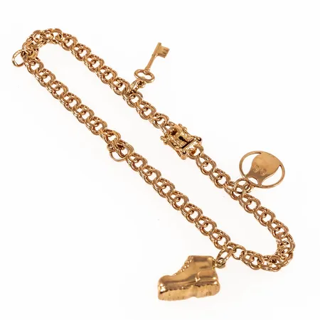 Armband Bismarck med berlocker 19,5cm bredd 4,5mm, två öglor utan berlocker, 18K 10,2g. 