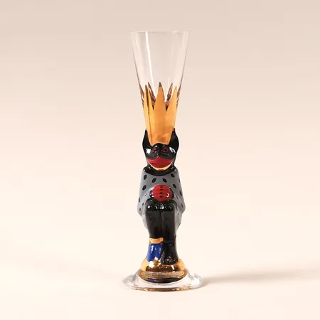 Snapsglas djävul Nobel, Gunnar Cyrén för Orrefors, grå, 4cl, höjd 16cm, handmålat glas, signerad och etikettmärkt 