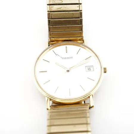 Herrur Tissot Seastar, quartz, ca 34mm, 18k, gravyr bakboett, batteribyte krävs
