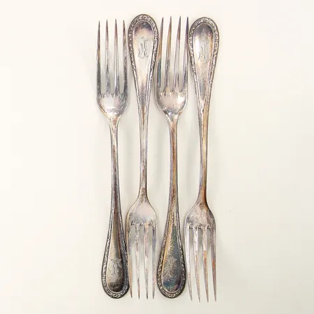 Matgafflar fyra stycken längd 21cm silver 830/1000 Vikt: 214,3 g