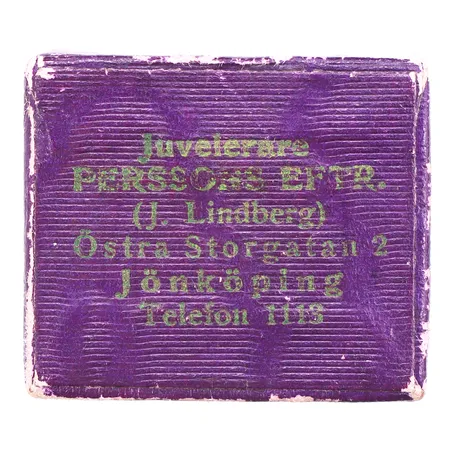 Ringetui, Juvelerare Perssons Eftr. (J. Lindberg) Jönköping, 31x26,5x23,8mm, slitage.