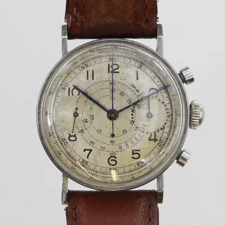 Herrur Alpina manuell, kronograf, Ø36mm, 1940-tal, stål, åldersbetingat slitage, renoverad, ej originalläderband, inga tillbehör Vikt: 0 g