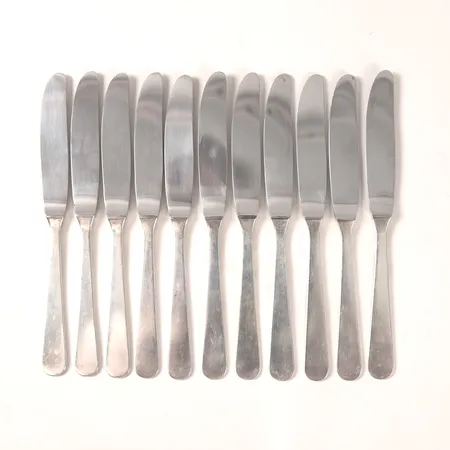 Elva matknivar Wiwen Nilsson längd 18cm, Lund år 1947, blad i rostfritt stål, silver 925/1000 Vikt: 388,7 g