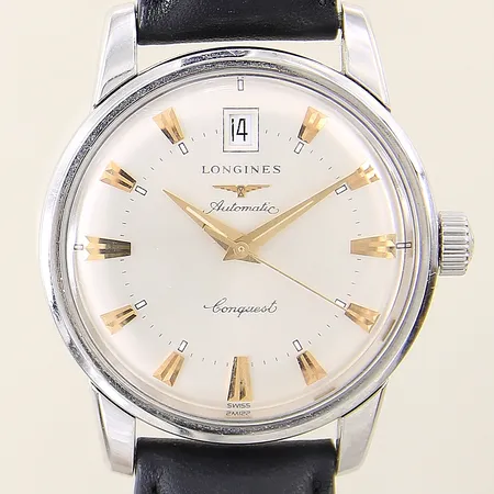 Herrur Longines Conquest stål automatisk ref-nr:L1.611.4 serie-nr:44564002 Ø36mm, plexiglas, läderband original med lätt slitage, datum, inga tillbehör