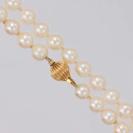 Pärlcollier odlade pärlor ca Ø6,5-6,9mm, längd 41cm, guldlås 18K.  Vikt: 0 g