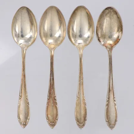 4 Kaffeskedar modell Slottsbarock, längd 12cm, 1950-tal, repiga, silver 830/1000  Vikt: 64,6 g