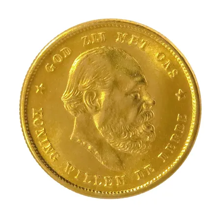 Guldmynt Nederländerna 10 Gulden 1876 (900/1000) 21,6K guld, Ø22,5 mm, fint ex. Vikt: 6,2 g