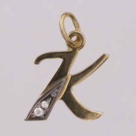 Hänge, K, vita stenar, 20mm, 14K Vikt: 1 g