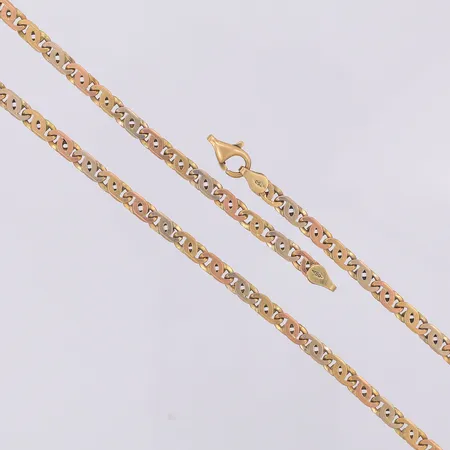 Kedja trefärgad 42cm bredd 4mm, defekt lås, 18k Vikt: 16,5 g