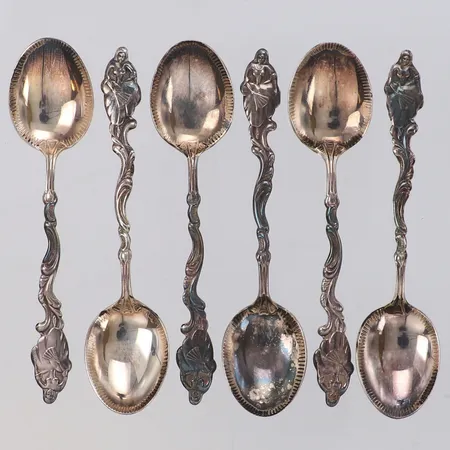 6 Kaffeskedar, längd 10cm, silver 830/1000  Vikt: 65,5 g