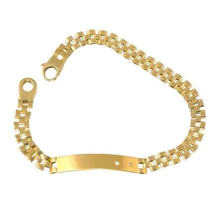 Armband med Bricka, 18K guld, Diamanter 2 x 0,015ct, ograverad, längd 21,5 cm, bredd 6,5 mm, små ojämnheter i länkbitarna Vikt: 17,7 g
