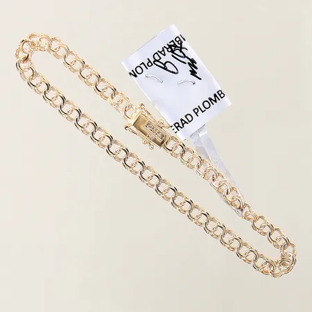 Armband Bismarck Guldfynd längd 18,5cm bredd 4,5mm, nyskick plomberad 18K Vikt: 7,3 g