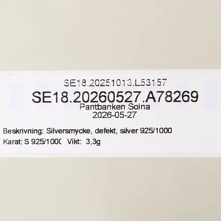 Silversmycke, defekt, silver 925/1000 Vikt: 3,3 g