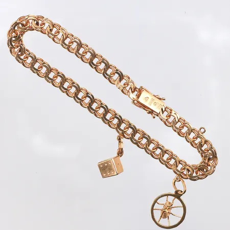 Armband Bismarck med två berlocker, 19cm, bredd: 5,8mm, 18K Vikt: 13,5 g