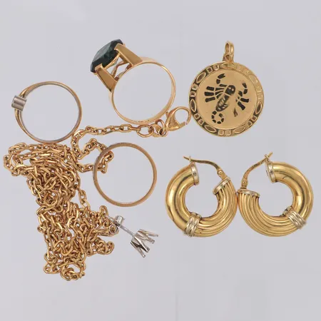 Diverse guld, stenar, gravyr, skadat, defekt, 18K Vikt: 34,9 g