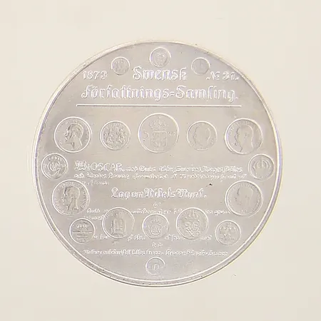 Minnesmedalj "lag om rikets mynt" 1873 kungliga mynt och justeringsverket Ø32mm silver 830/1000 Vikt: 18 g