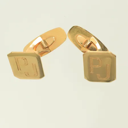 Manschettknappar med monogram "PJ" 18x12mm, stämplade K&EC, 18K, 4,6g Vikt: 4,6 g