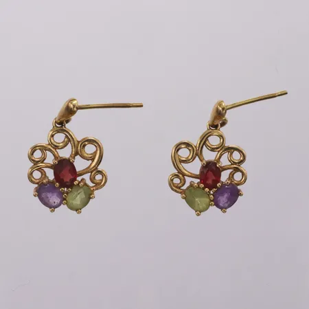 Örhängen med peridot, ametist och granat GHA, stift, Ø11,8mm, saknar snurrebussar, 18K Vikt: 1,8g Vikt: 1,8 g
