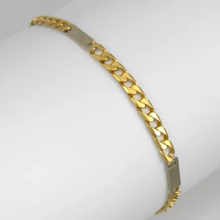 Armband, 18K guld, tvåfärgad modell, tillverkarstämpel Brev, saknar finhaltsstämpel, längd knäppt 23,5 cm, bredd 4,3 - 5 mm Vikt: 17,1 g