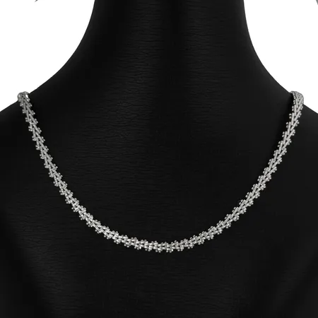 Halskedja, silver 835/1000, svensk kontrollstämpel, längd knäppt 42,5 cm, bredd 4,7 mm, fint skick Vikt: 17,6 g