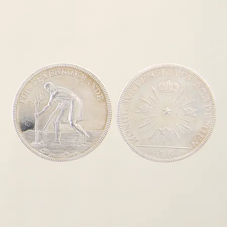 Medaljer två stycken "för efterkommande" Kungliga vetenskapsakademin år 1815 Ø30mm silver 830/1000 Vikt: 25,5 g