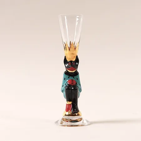 Snapsglas djävul Nobel, Gunnar Cyrén för Orrefors, turkos, 4cl, höjd 16cm, handmålat glas, signerad
