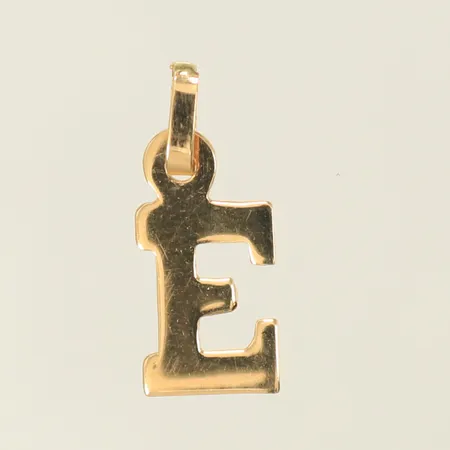 Hänge "E" längd 15mm inkl ögla, bredd 6,5mm, 18K, 0,4g Vikt: 0,4 g