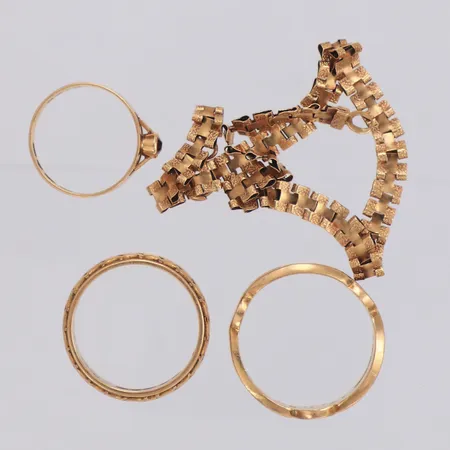 3 Ringar armband, sten, gravyr, defekt, 14K  Vikt: 19,9 g