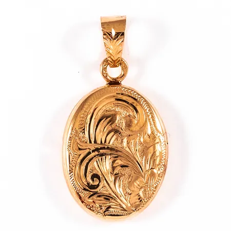 Hänge medaljong med mönstergravyr 17x33mm 18K 4,1g.