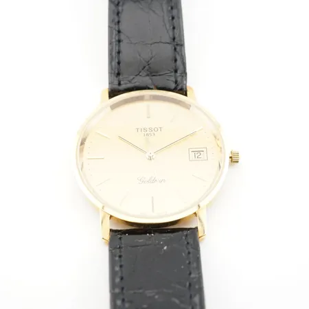 Herrur Tissot, quartz, 33mm, 18k gravyr bakboett, batteribyte krävs