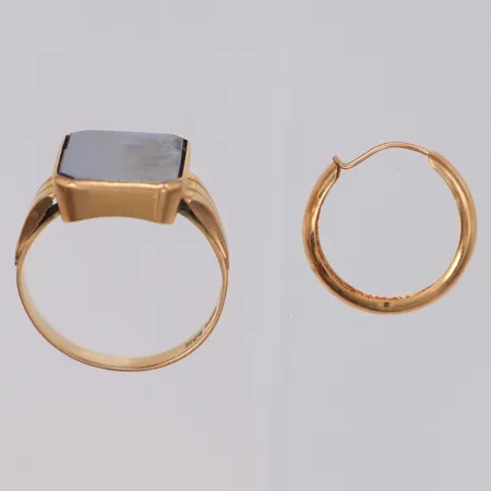 Udda örhänge ring, hematit, löst infattad, skadad, 18K  Vikt: 5,7 g