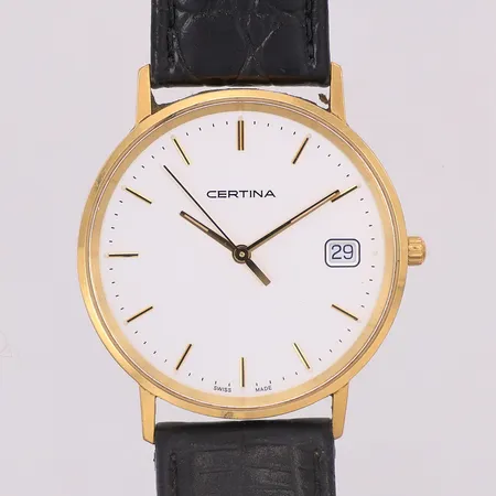 Herrur Certina 18K Ø34mm serienr EOL158.9289.68 gravyr, läderband