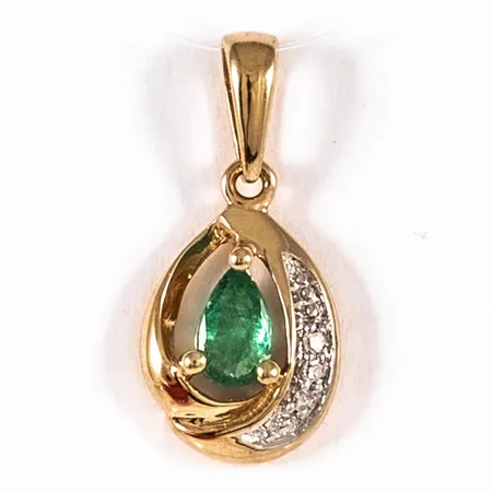 Hänge droppe med smaragd och 3 x ca 0,005ct 8/8-slipade diamanter bredd 8mm, längd 17mm, 18K 1,0g. 
