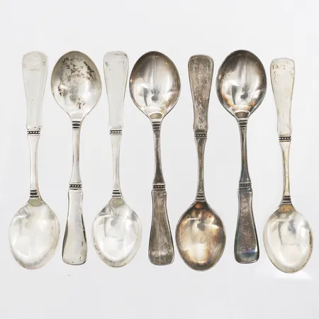 Sju skedar modell Uppsala längd 11cm, Markströms Guldsmeds Ab KG, silver 830/1000 Vikt: 79,2 g