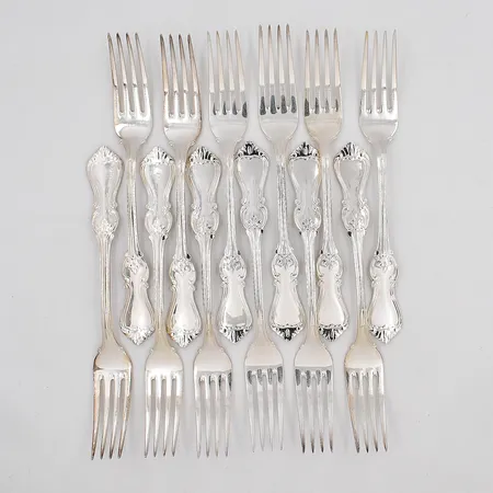 12 Bordsgafflar modell Olga längd 18cm silver 830/1000 Vikt: 479,3 g
