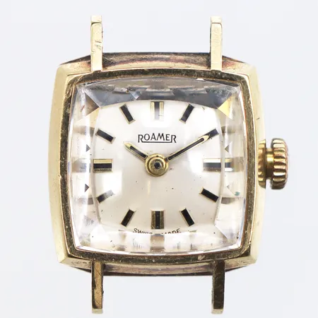 Damur Roamer 14K, 17x17mm, manuell, boettnr: 467 8610 042, defekt går ej, saknar band, inga tillbehör, bruttovikt: 8,5g Vikt: 8,5 g