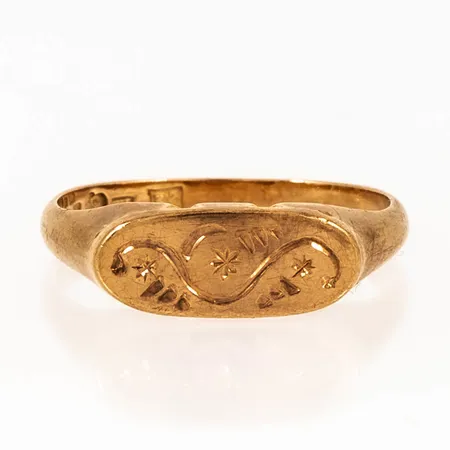 Ring mönstergraverad klack stl:17¼ bredd 1,8-5,8mm, 18K 3,5g. 