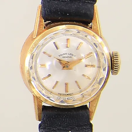 Damur Favre-Leuba 18K, manuell, Ø17mm, safirglas, serie-nr:552471795, slitet läderarmband, inga tillbehör