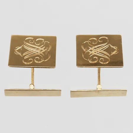 Ett par manschettknappar Alton, Falköping år 1965, ca 15x15mm, monogramgravyr, 18K  Vikt: 8 g