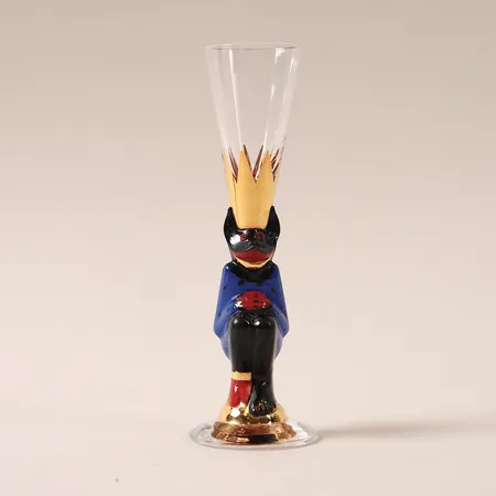 Snapsglas djävul Nobel, Gunnar Cyrén för Orrefors, blå, 4cl, höjd 16cm, handmålat glas, signerad