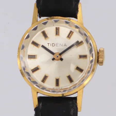 Damur Tidéna 18K, manuell, 18mm, boettnr 358470, skadad urtavla, läderarmband ej original, inga tillbehör. 
