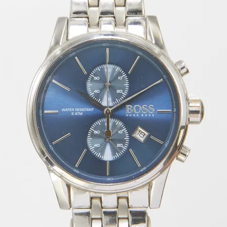 Herrur Hugo Boss stål quartz 42mm, boettnr HB.275.1.14.2904, kronograf, datum, stållänk, inga övriga tillbehör